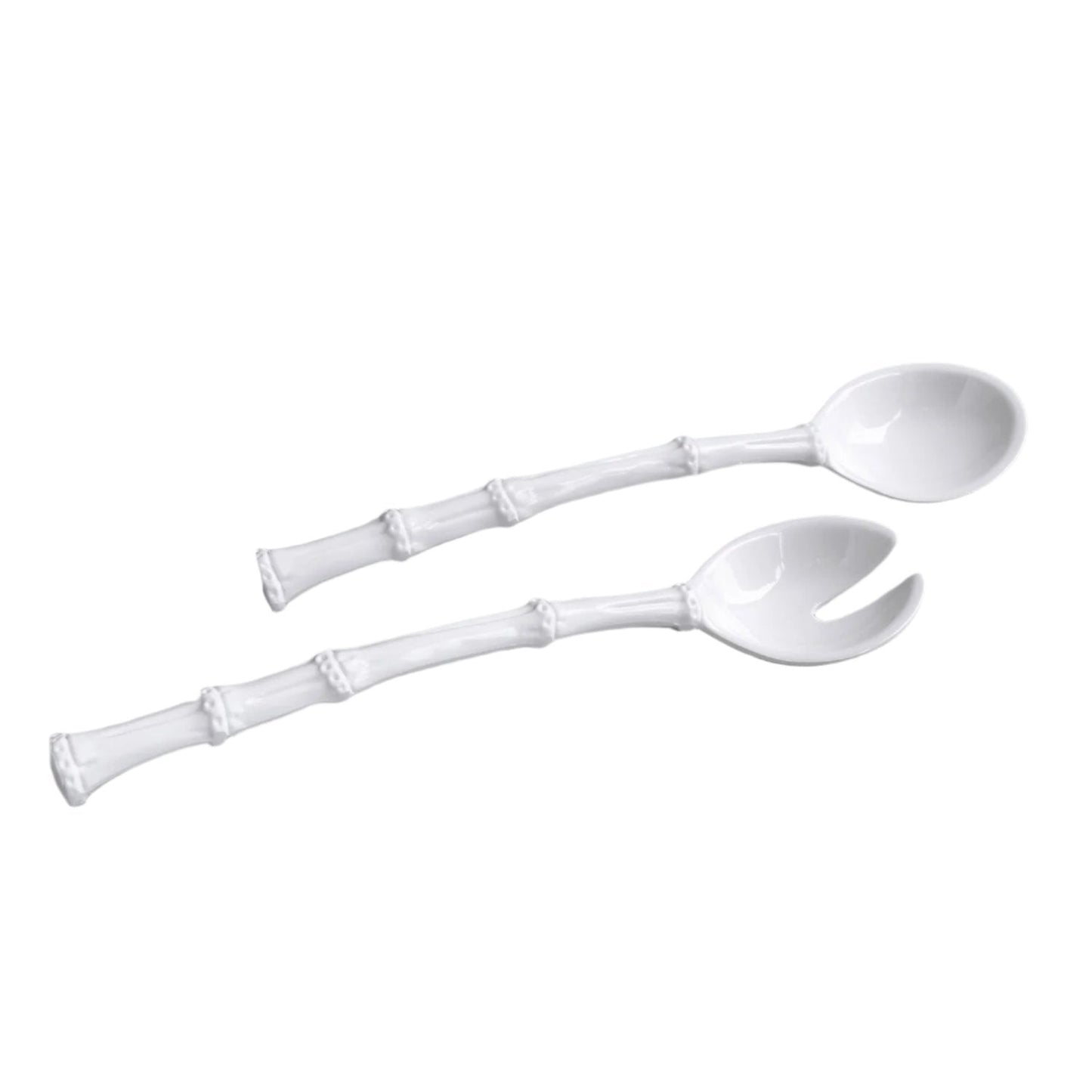 Couverts à salade en bambou et mélamine blanche