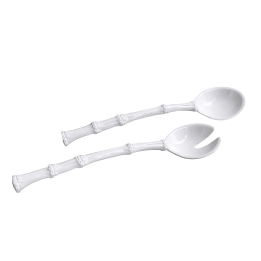 Couverts à salade en bambou et mélamine blanche