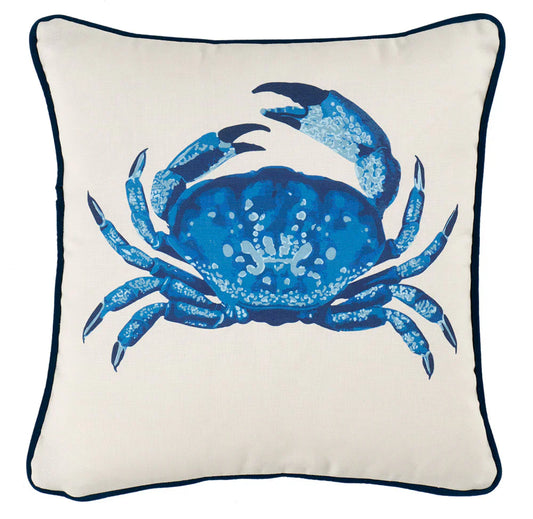 Coussin d'extérieur en velours bleu crabe avec bordure et dossier passepoilés