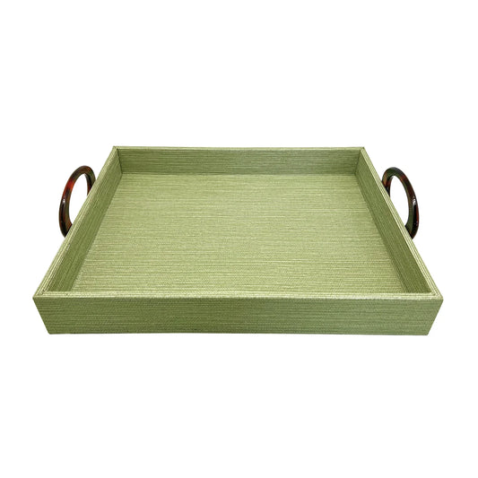 Plateau Palma en fausse toile de jute avec poignées en écaille de tortue