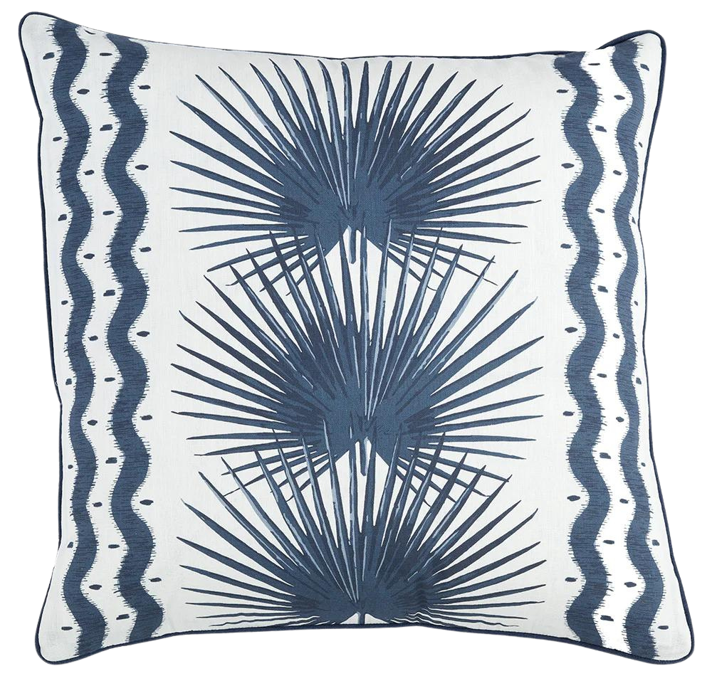 Palmette bleu marine avec passepoil et dos en lin bleu marine