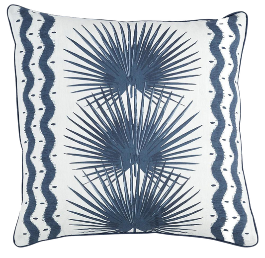 Palmette bleu marine avec passepoil et dos en lin bleu marine